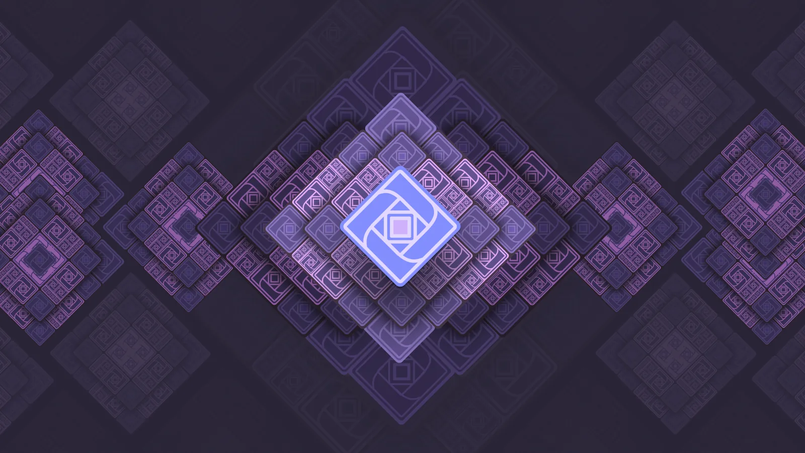 Logo de ETH Kipu, un rombo violeta con un nudo central, teselado en un patrón fractal.